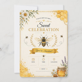 Invitación floral de abeja de miel elegante