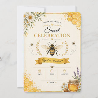 Invitación floral de abeja de miel elegante