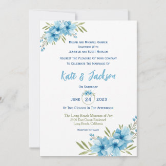 Invitación Floral de Acuarela Azul