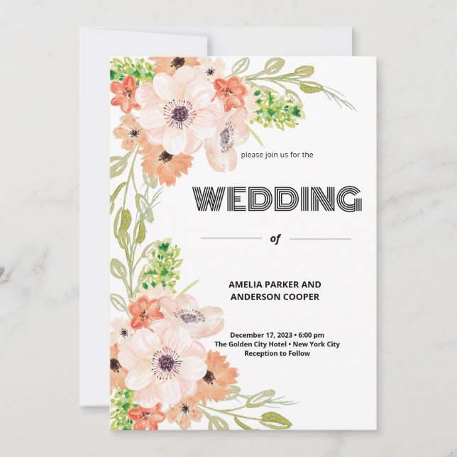 Invitación Floral de acuarela Boda personalizada (Anverso)