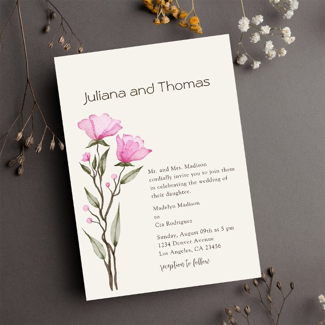Invitación floral de acuarela boda simple (Subido por el creador)