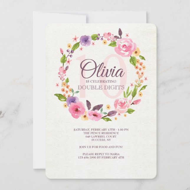 Invitación floral de acuarela colorida (Anverso)