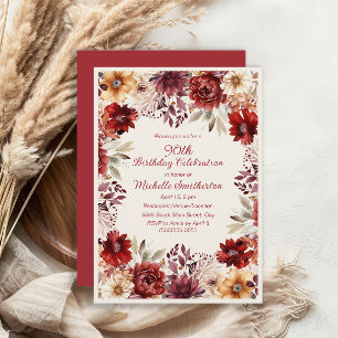Invitación floral de acuarela crema de Borgoña par