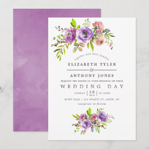 Invitación floral de acuarela de boda primavera