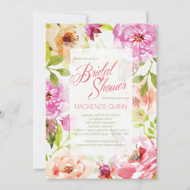 Invitación floral de acuarela de bonito (Anverso)