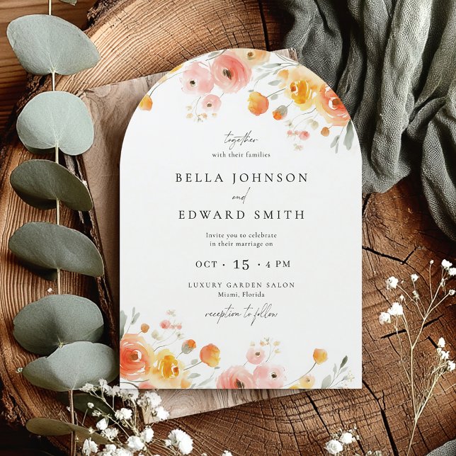Invitación floral de acuarela de la boda otoño mod (Subido por el creador)