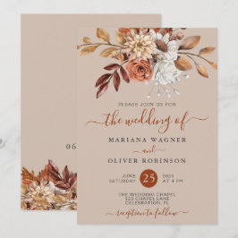 Invitación Floral de acuarela de otoño en Boda de taúpe