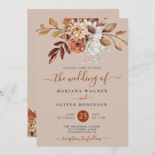 Invitación Floral de acuarela de otoño en Boda de taúpe