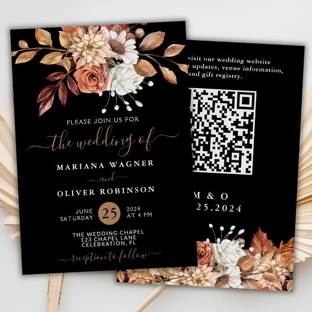 Invitación Floral de acuarela de otoño sobre Boda de código Q (Subido por el creador)