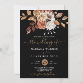 Invitación Floral de acuarela de otoño sobre Boda negro