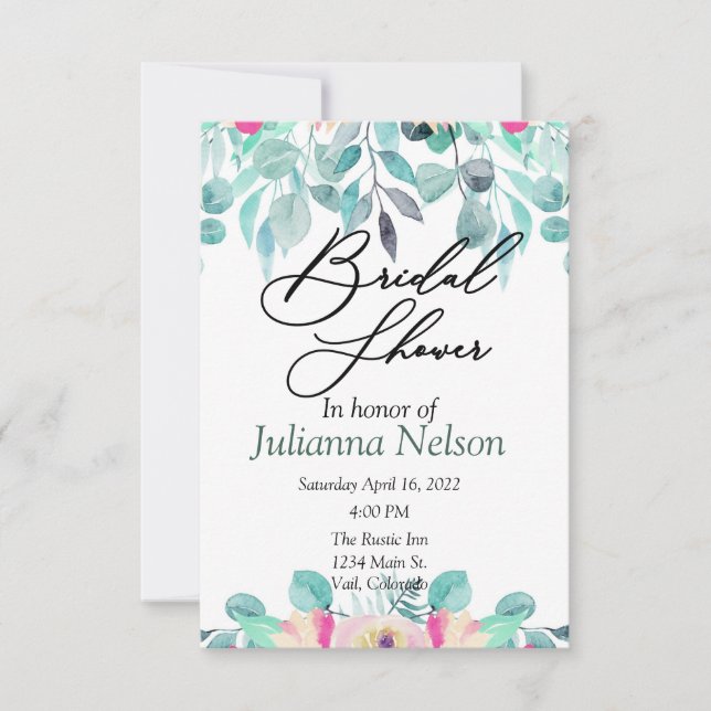Invitación floral de acuarela de primavera rosa (Anverso)