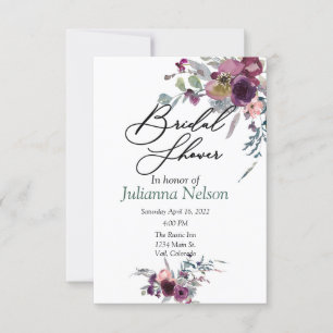 Invitación floral de acuarela en color burdeos y r