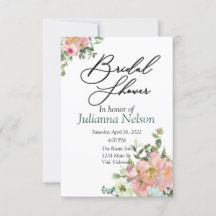 Invitación floral de acuarela en tono rosado y cas