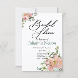 Invitación floral de acuarela en tono rosado y cas