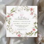 Invitación Floral de acuarela femenina 30 cumpleaños Fiesta<br><div class="desc">Esta única invitación cuadrada para la fiesta de cumpleaños número 30 tiene delicadas flores de primavera acuarela y flores silvestres rodeando el texto en una corona. Los colores son rosa, pastel o rosa intenso, con flores de color beige y una vegetación brillante. Personalice la plantilla de texto con sus detalles....</div>