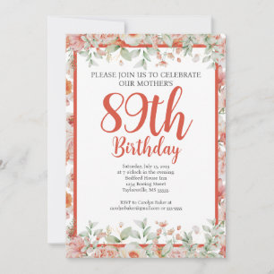 Invitación Floral de acuarela femenina 89ª fiesta de cumpleañ