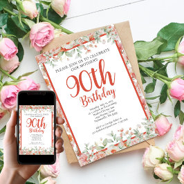 Invitación Floral de acuarela femenina 90 cumpleaños