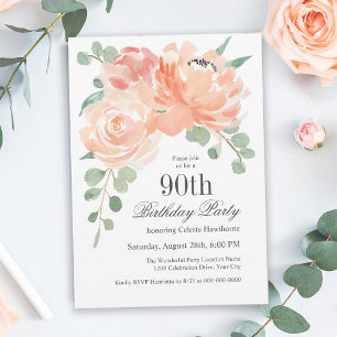 Invitación Floral de acuarela femenina 90 cumpleaños