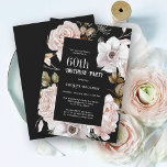 Invitación Floral de acuarela femenina fiesta de cumpleaños n<br><div class="desc">Elegante y floral invitación a la fiesta de cumpleaños número 60, este diseño presenta un fondo negro que contrasta maravillosamente con las rosas rosadas de invierno que enmarcan el texto. Todo el texto se puede personalizar con el texto de su fiesta personalizado, incluyendo la edad. También puede utilizar esta plantilla...</div>