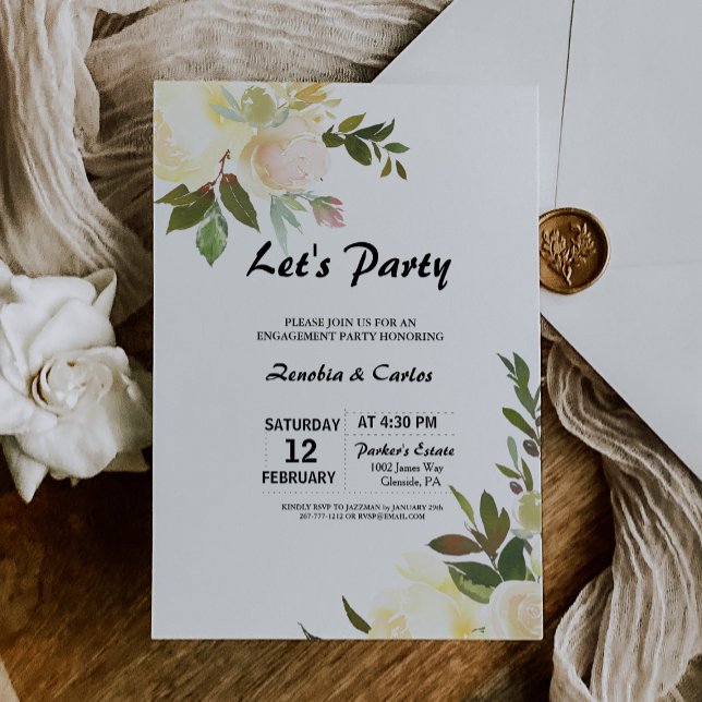 Invitación Floral de acuarela ilustrada Let's Fiesta (Subido por el creador)