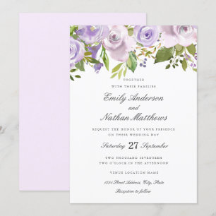 Invitación floral de acuarela lila púrpura para bo