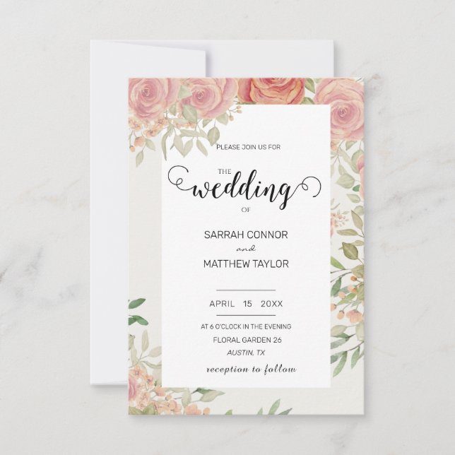 Invitación Floral de acuarela neutra elegante (Anverso)