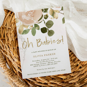 Invitación Floral de acuarela neutra   Oh Babies Baby Shower