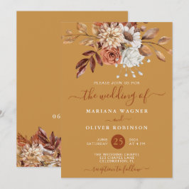 Invitación Floral de acuarela otoño sobre Boda dorado
