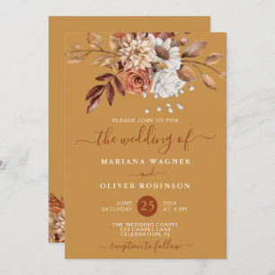 Invitación Floral de acuarela otoño sobre Boda dorado