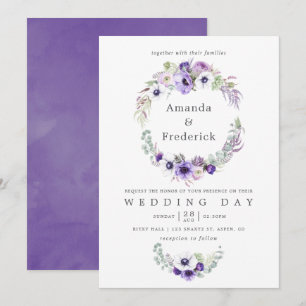 Invitación floral de acuarela para boda de violeta