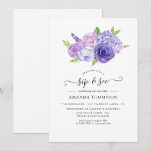 Invitación floral de acuarela púrpura para sorber 