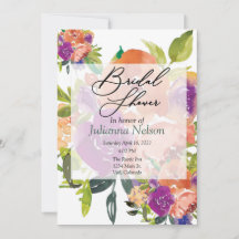 Invitación floral de acuarela púrpura y naranja