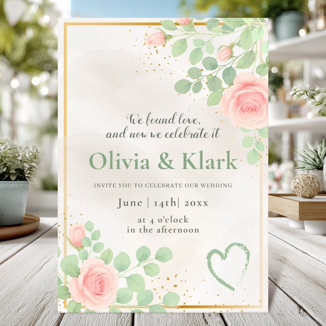 Invitación Floral de acuarela románica con rosa rosa boda (Subido por el creador)