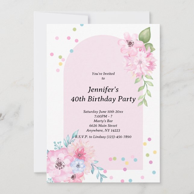 Invitación floral de acuarela rosa (Anverso)