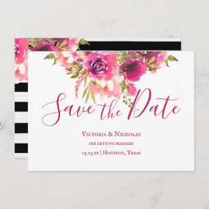 Invitación Floral de acuarela rosa caliente Guardar la fecha