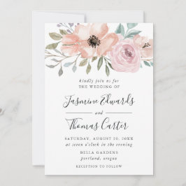 Invitación Floral de acuarela rosa Rosa turbia | BODA