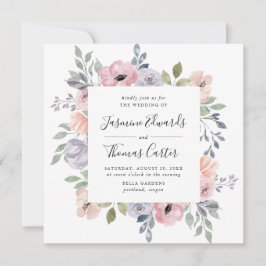 Invitación Floral de acuarela rosa Rosa turbia | Boda cuadrad