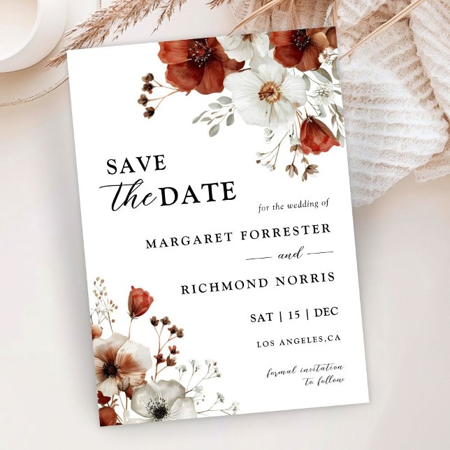 Invitación Floral de acuarela rusa roja y blanca salva la fec (Subido por el creador)