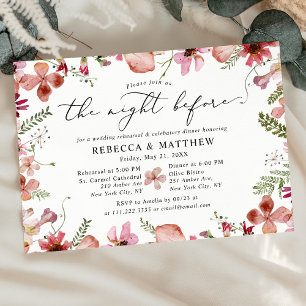Invitación Floral de acuarela rústica la noche antes del Boda