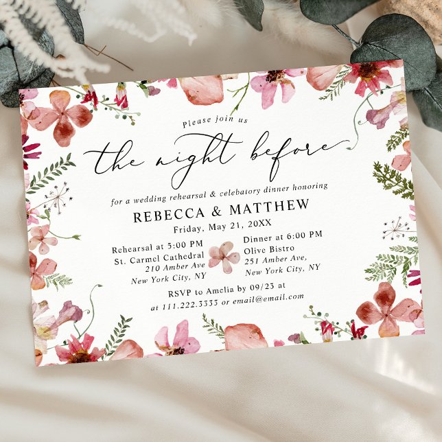 Invitación Floral de acuarela rústica la noche antes del Boda (Subido por el creador)