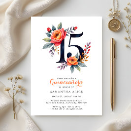 Invitación Floral de acuarela rústica número 15 Quinceanera