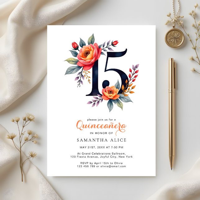 Invitación Floral de acuarela rústica número 15 Quinceanera (Subido por el creador)