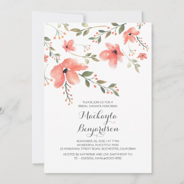 Invitación Floral de agua Romántica ducha de novia (Anverso)