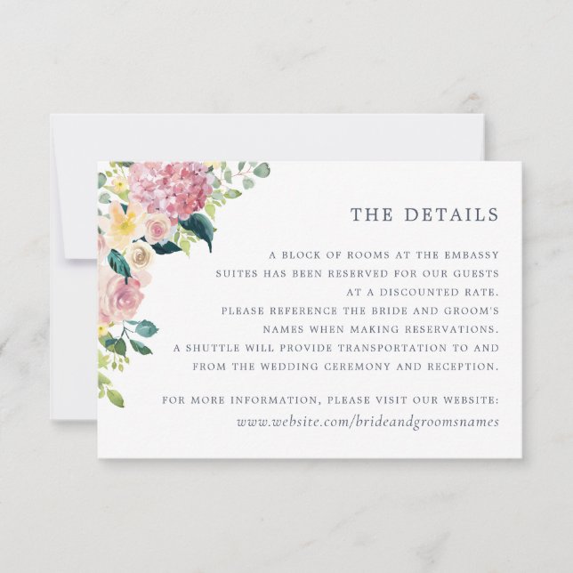 Invitación Floral de agua Rubor Greenery Detalles Elegantes (Anverso)