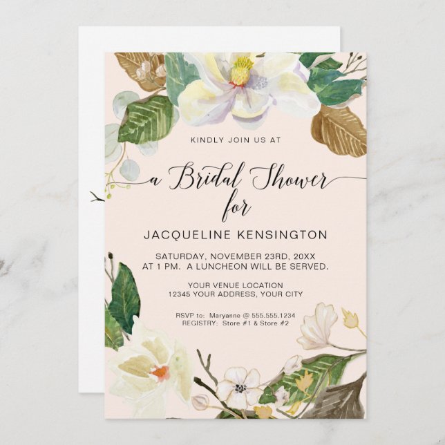 Invitación Floral de agua suave Boho Foliage Ducha de novia (Anverso / Reverso)