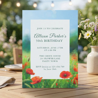 Invitación floral de amapola roja para fiesta de c