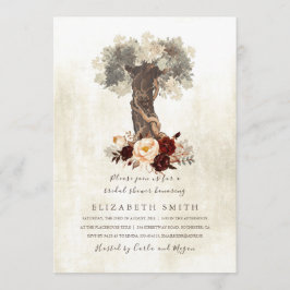 Invitación Floral de árbol rústico borgoña ducha de novia