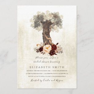 Invitación Floral de árbol rústico borgoña ducha de novia