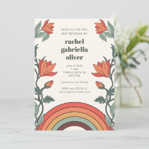 Invitación Floral de arcoiris retro bohemias único bat Mitzva