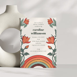 Invitación Floral de arcoiris retro bohemio Ducha de novia ún